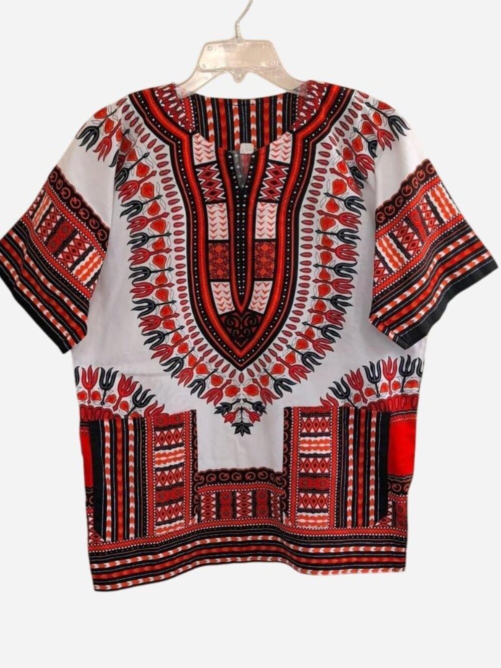 Women’s Dashiki Top Size L | White Red Black 100% Cotton